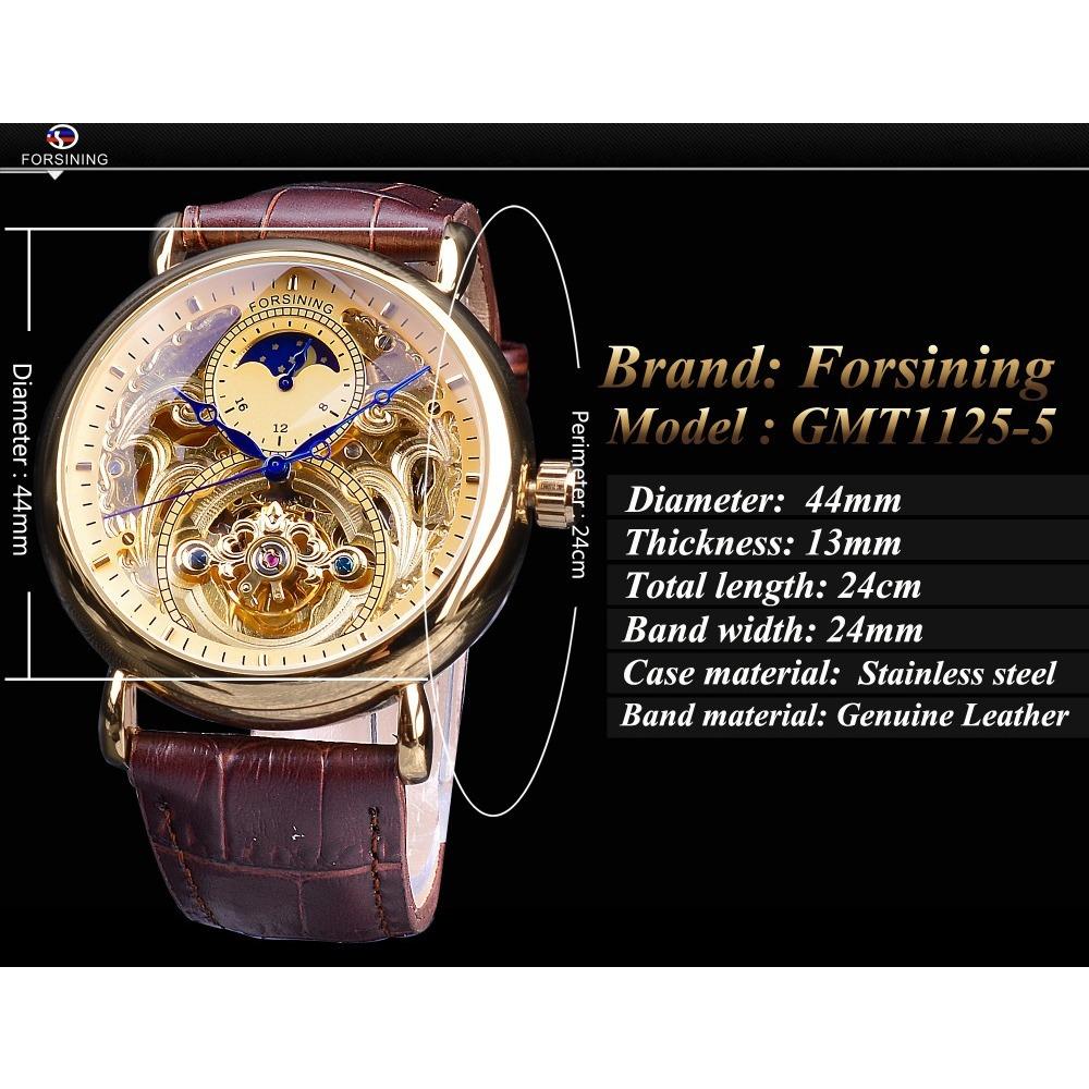 Forsining Men's Fashion Casual Hollow Moon Phase Carved Hollow Automatic Mechanical Watch GMT1125-5-W