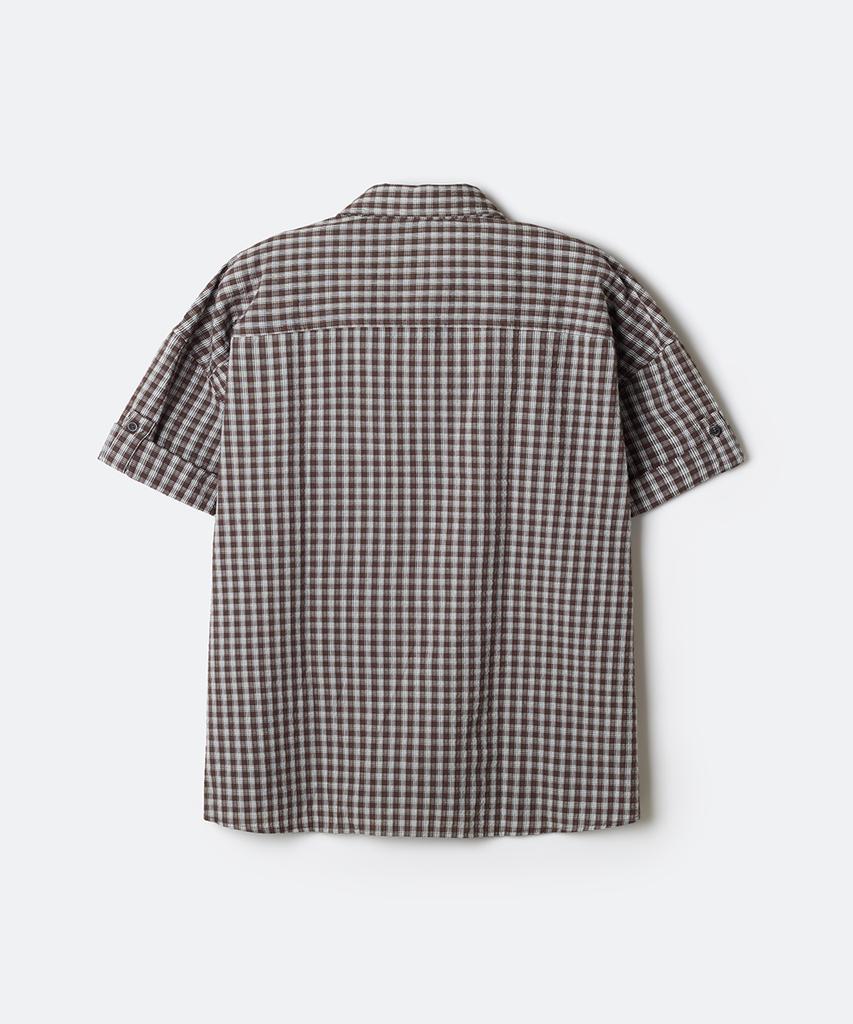 Seupao Roll-Up Short Sleeve Check Shirt_Spycg25C06 (A Type)