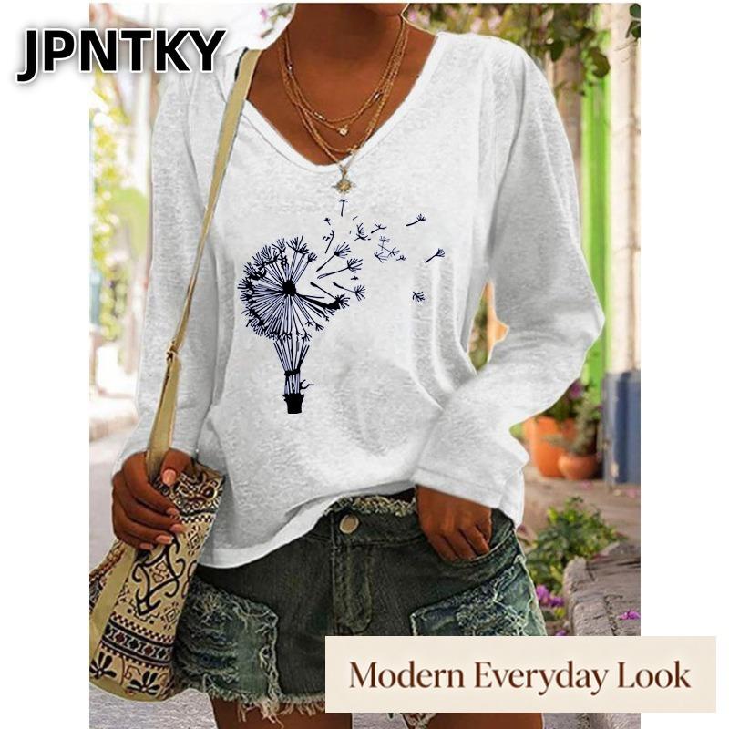 JPNTKY Women's Fashion Casual Long Sleeve V-Neck Blouses & Shirts