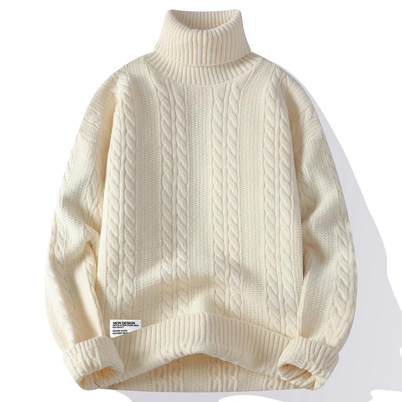 Men's Thick, Warm, High-Neck Sweater for Fall/Winter: Relaxed-Fit, Loose-Fitting Cable-Knit Sweater