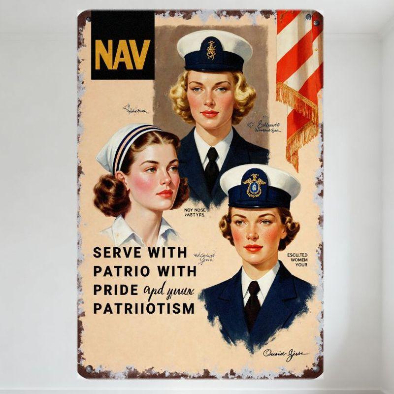 

Vintage Navy Women Recruitment Metal Tin Sign Distressed Aged Navy Uniforms for Bar Man Cave Home Decor Claire Gion Signature 20x30cm（7.8x11.8inch）