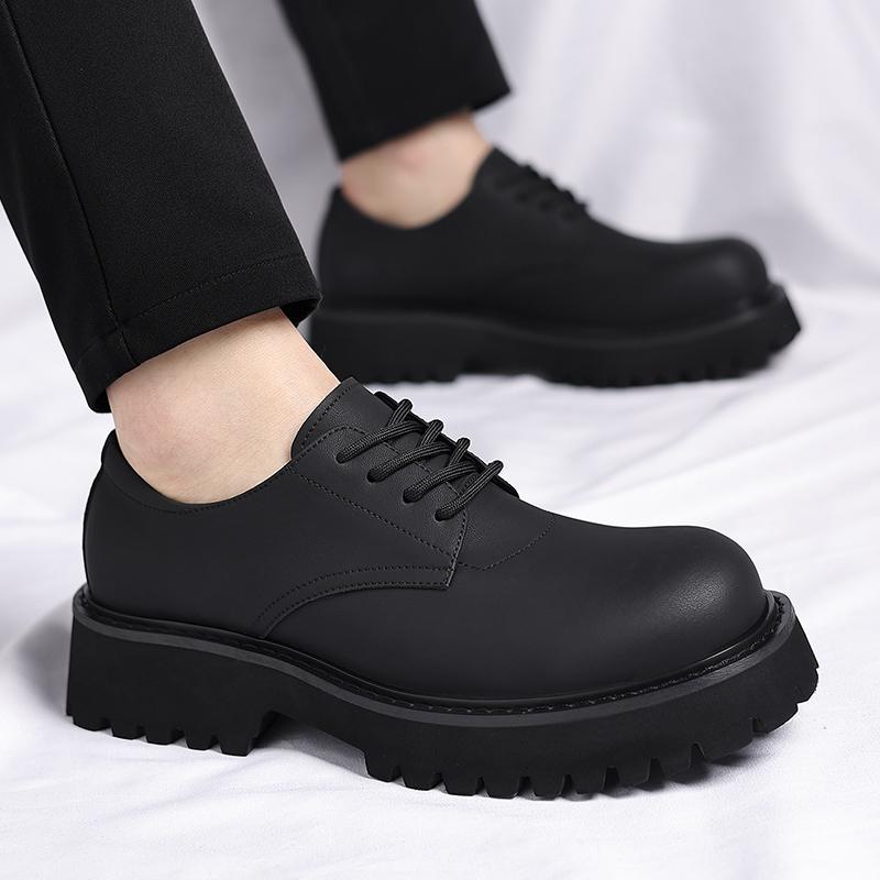 Fashion Black thick soled men's shoes Versatile minimalist design style Leisure Business Office Fashion Party height increasing shoes