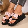Fashion Flower Decor Women's Wedge Flip Flops Lightweight Chunky Platform Slippers Woman Summer Thick Sole Beach Slides Sandals