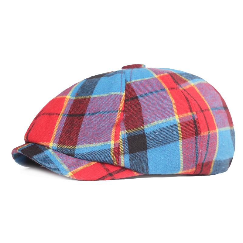 Beret Cap Grid Cloth Octagonal Cap Ms. Beret Spring and Summer Hat Literary Youth Duck Tongue Cap Female Cap