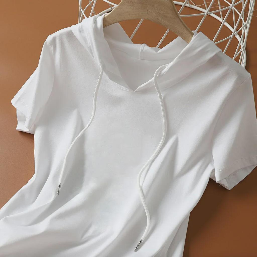 2025 Sommar Dam Kortärmad Lös Casual Huvtröja - Koreansk Trend