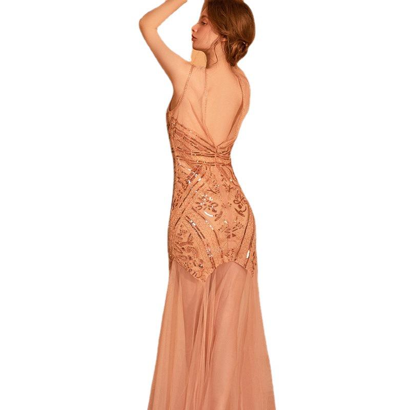 Beaded Mesh Sequined Evening Party Dress - European & American Bridesmaid Ball Gown