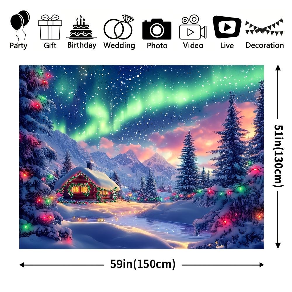 1Pcs Christmas Snow Cabin Northern Lights Decoration Background Winter Backdrop For Photo Studio Photo Booth Party