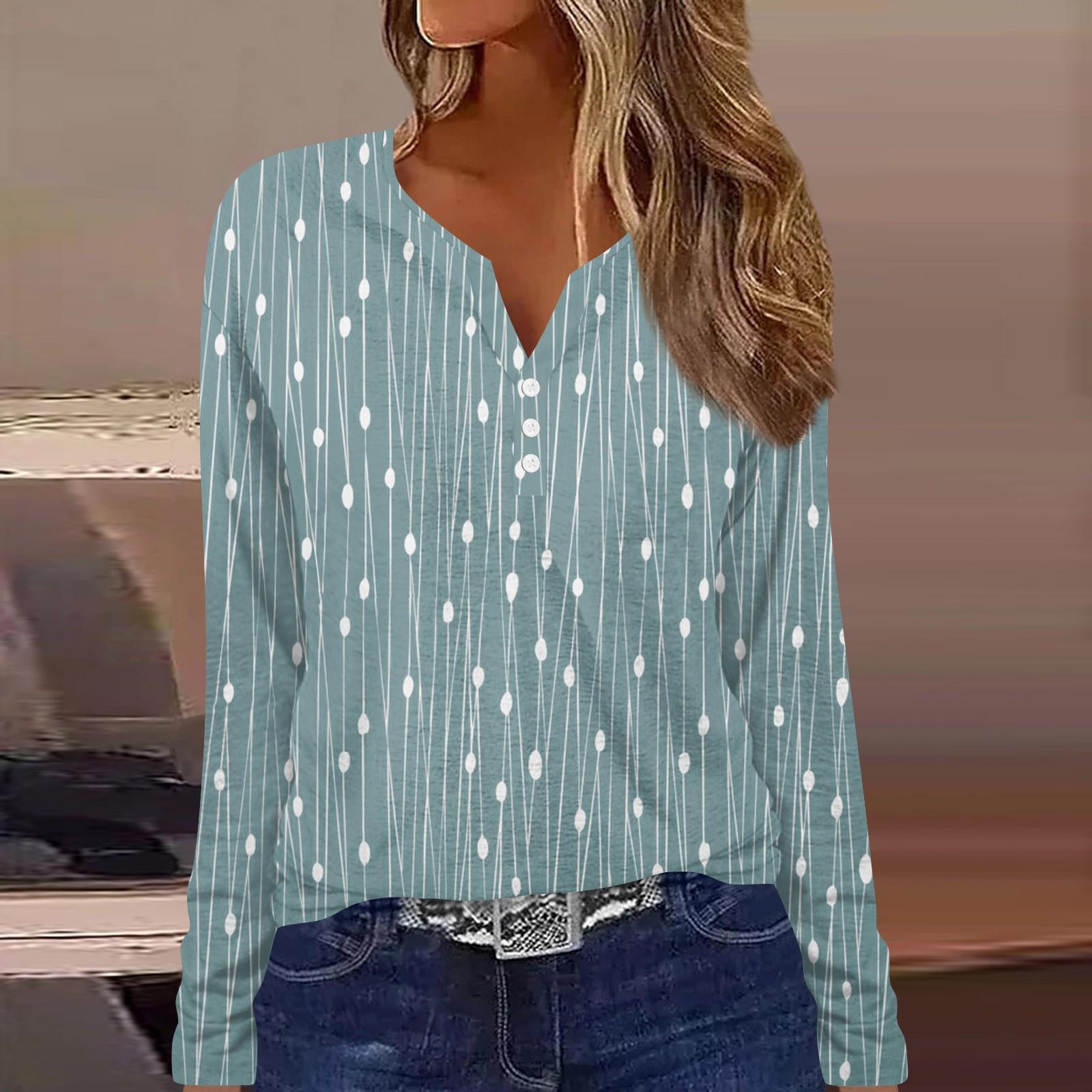 Жен. Футболка Футболка На пуговицах С принтом Длинный рукав Повседневные Выходные Мода — фото 3