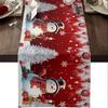 1pc, Christmas Red Linen Table Runner Snowman Xmas Decor Snowflake Red Christmas Tree Balls Silvery Cedar Leaves Table Runners