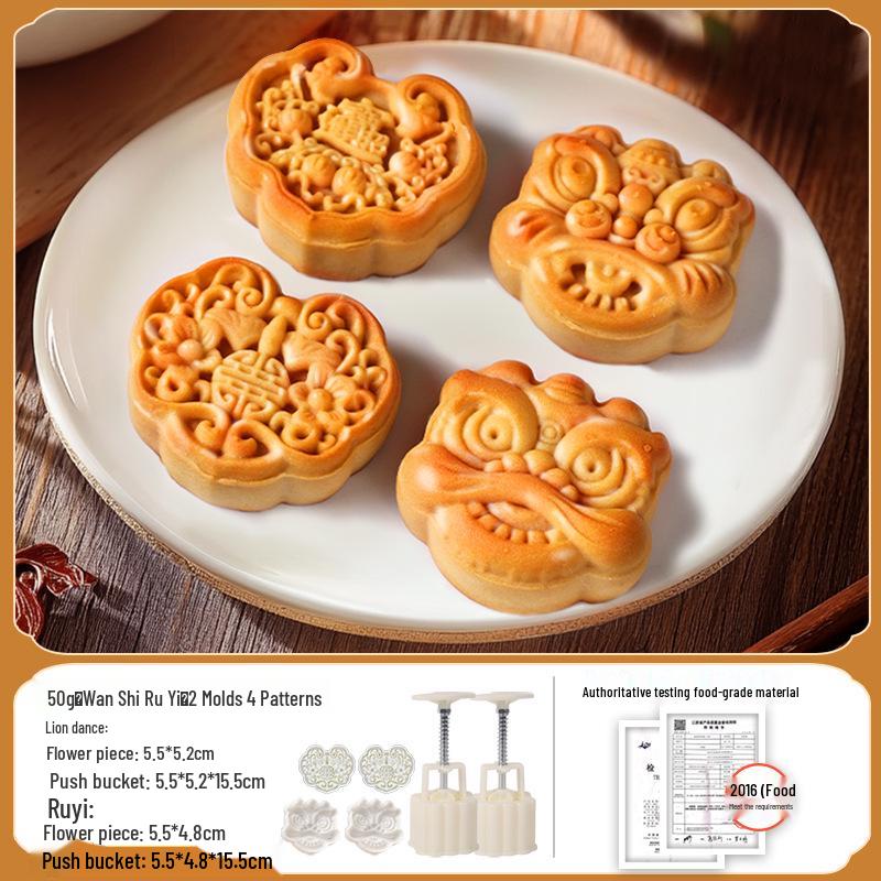 Set di Stampini per Torta Lunare di Metà Autunno: Strumento Manuale per Pressare Pasticcini alla Pelle di Ghiaccio e Fagioli Mung