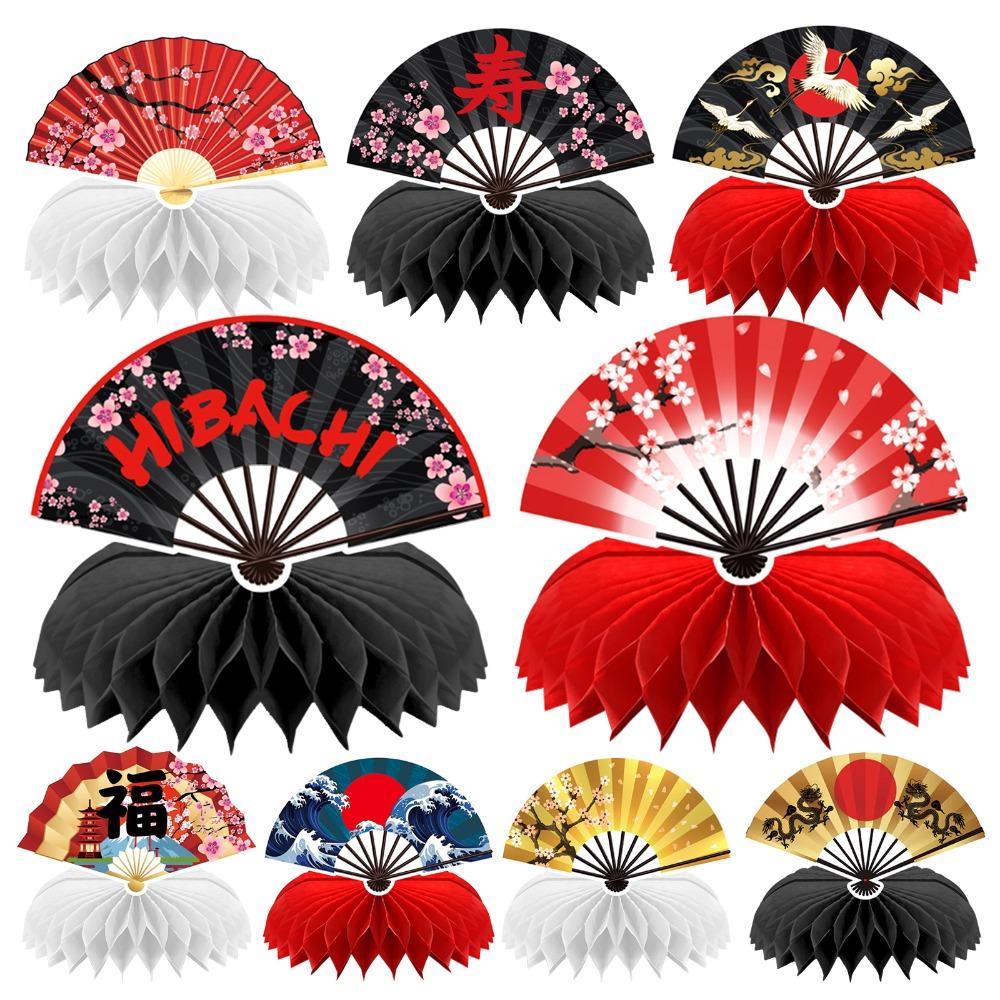 

9PCS Double-Sided Printing Oriental Hibachi Centerpiece Set 350g Card Stock Reusable Japanese Sushi Table Decor