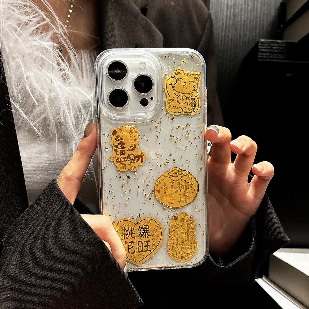 Gold foil iphone11 is suitable for Apple 11pro mobile phone case, Epoxy 11 New Year's fortune protective case 11tpu transparent.