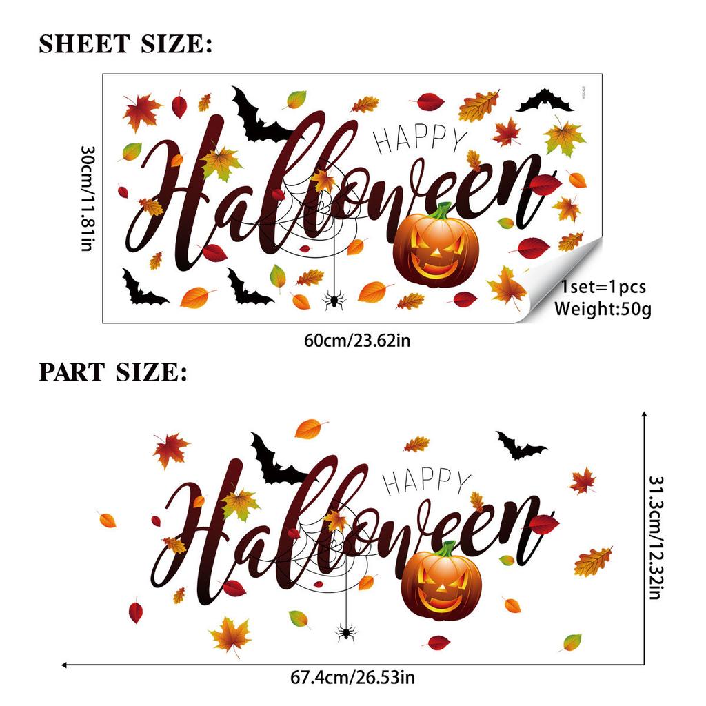 Halloween Static Cling Window Decals Pumpkin Autumn Leaf Bat Spider Web Removable Decorative Stickers for Glass Door Wall Home Office Party Decor