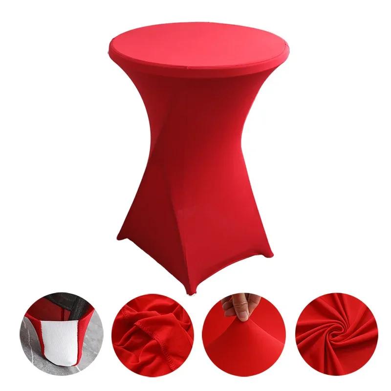 Pure Color Table Cloth Elastic Bar Table Cover Dustproof Polyester Round Tablecloth