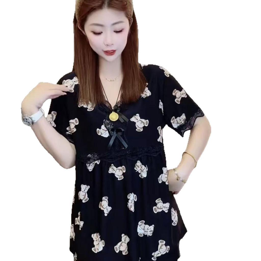 Damen Sommer Bären Pyjama Set - Kurzärmelige Shorts