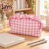 Nylon Makeup Bag for Women Small Ruffled Grids Pouch, Portable Travel Cosmetic Organizer Bag, Beauty Tool Case Lightweight Zippered Storage
