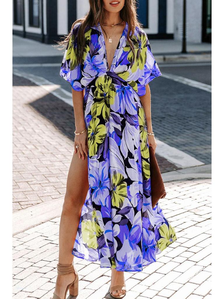 2026 Summer Floral V-Neck Dress: European & American Style, Slimming Fit for Women