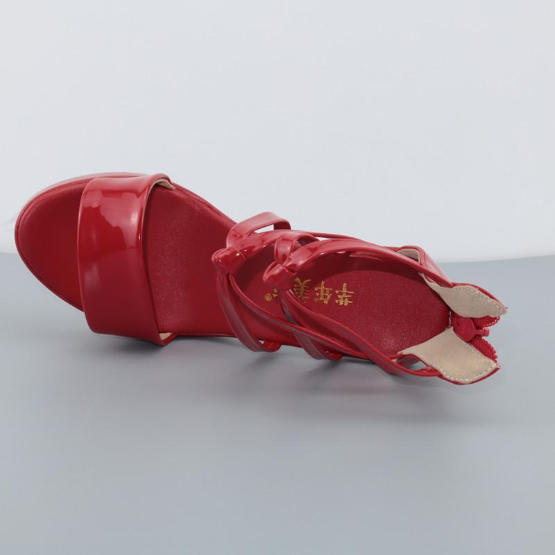 Big Size 32-43 Block Heel Platform Sandals Women Wedding Shoes Summer High Heels Gladiator Sandals Patent Leather Sandals