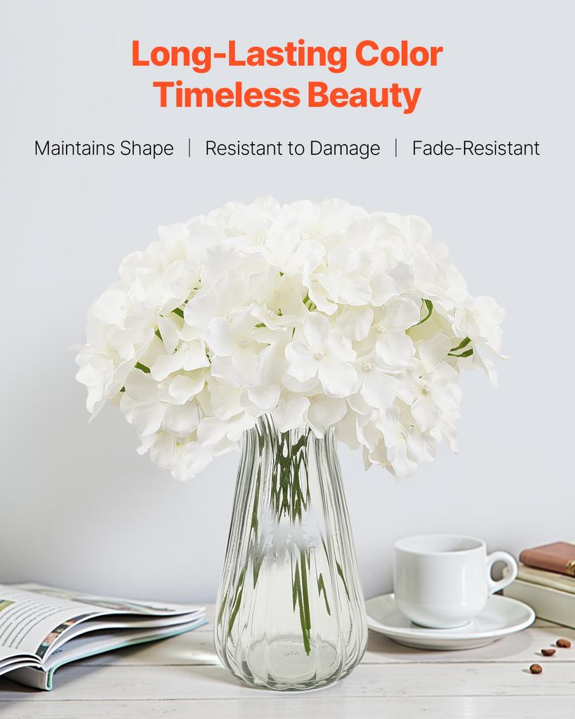 SucceBuy Artificial Flowers Real Looking White Silk Fake Hydrangea Bulk Faux Bridal Shower with Stem for DIY Wedding Bouquets