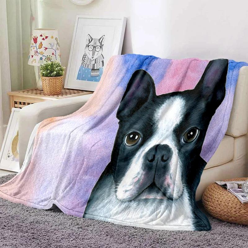 Boston Terrier Dog Pug Cartoon Blanket Super Soft Flannel Throw Blanket for Bedroom Couch Sofa Gift for Boy Girl King Queen Size