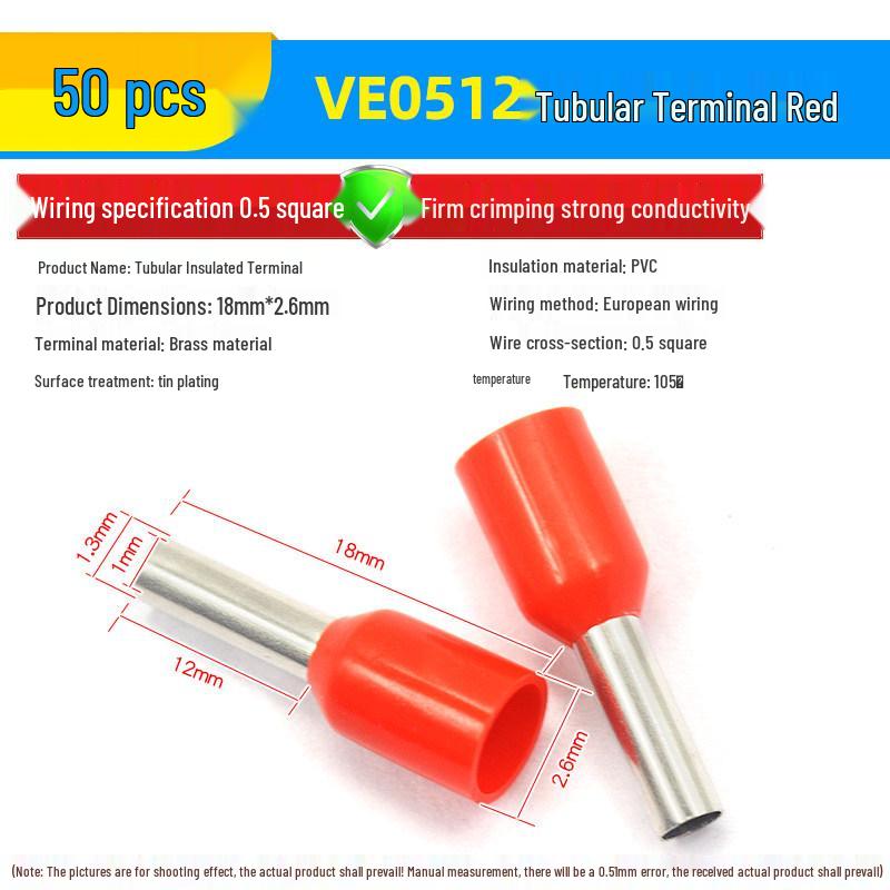 European Tubular Wire Connectors: VE0508, 7508, 1008, 1508, 2508 Pin Terminals