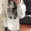 Hua Cotton Silver Fox Velvet Retro American High Street Patch Crew Neck Sweatshirt