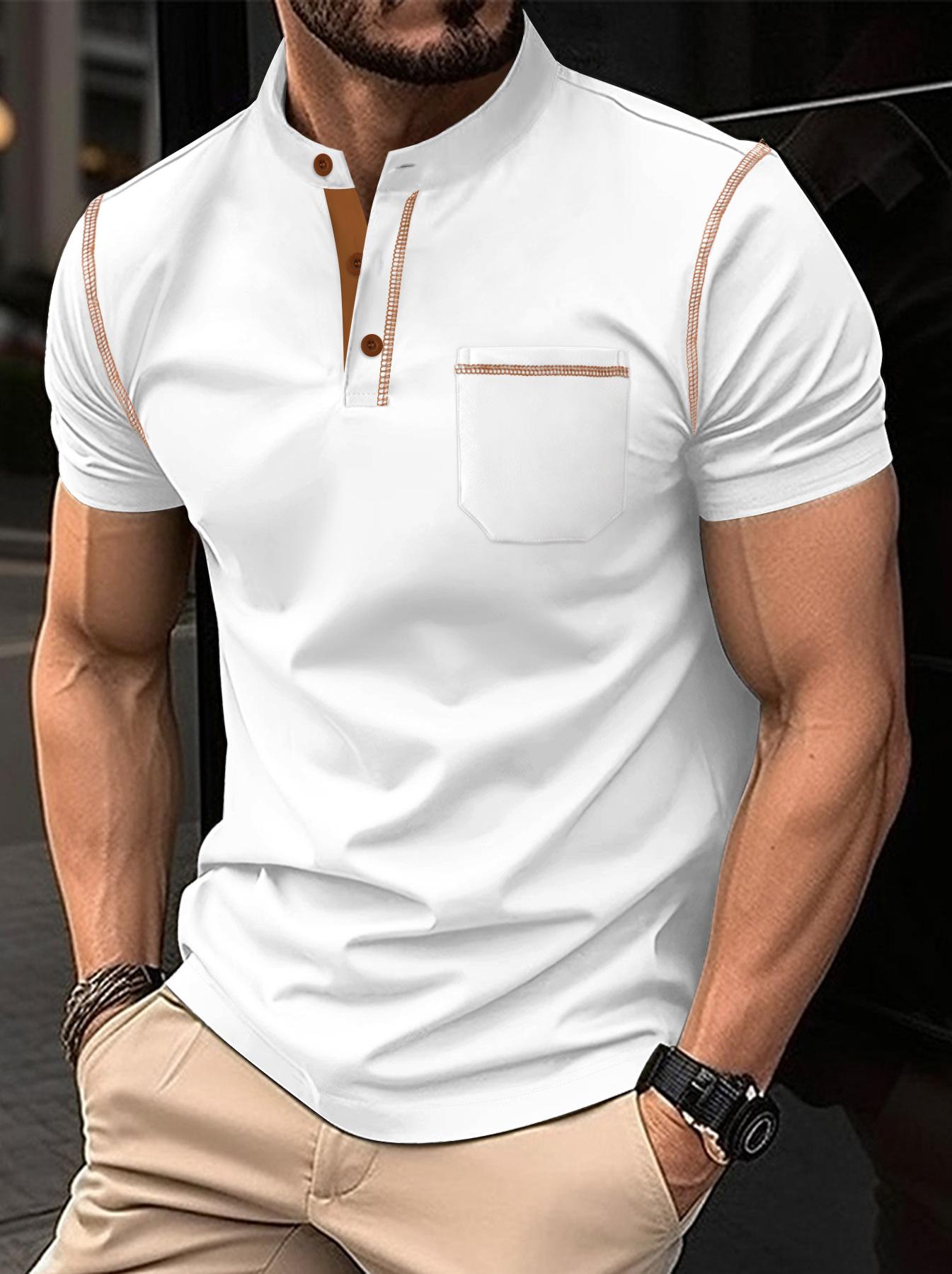 Men Solid Color Short Sleeve Button Slim Fit Casual Mens Polo Shirt S белый