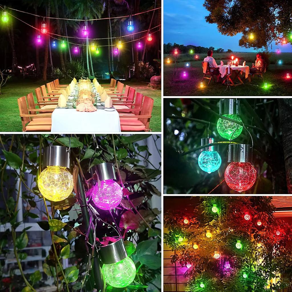LED Outdoor Solar Glass Ball Pendant Light Cracked Ball Rattan Ball Light Garden Decorative Light String Courtyard Light