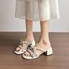 Silver Sandals Women 2025 New Summer Bow French Cool Slippers Wear Thick High Heels Fairy Style Slippers