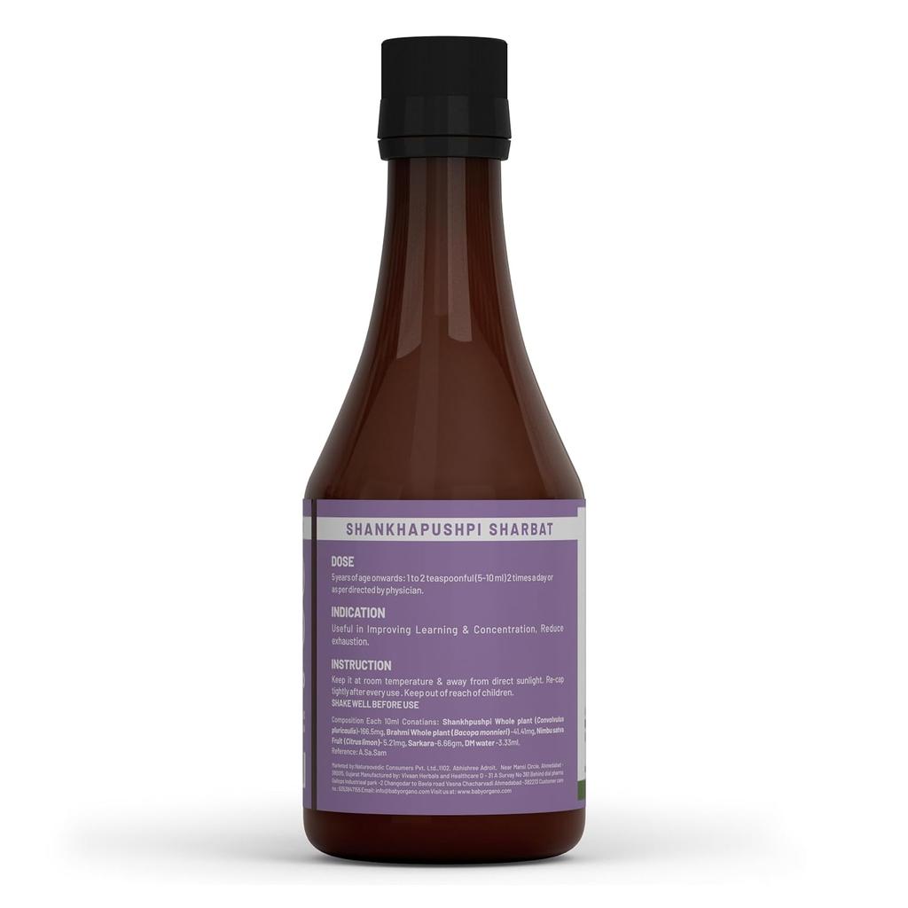 BabyOrgano Shankhpushpi Sirup Für Kinder Gedächtnisverstärker Fokus Konzentration Lernen Lernunterstützung 200ml Packung von 1