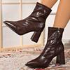 Fashion Plus Size Pointed Toe High Heel Booties Women's New Side Zip Square Heel Anti-Slip Wear-Resistant Short Cylinder Skinny Boots