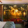 2D Sunrise Forest Tapestry, Golden Sunlight Wall Hanging