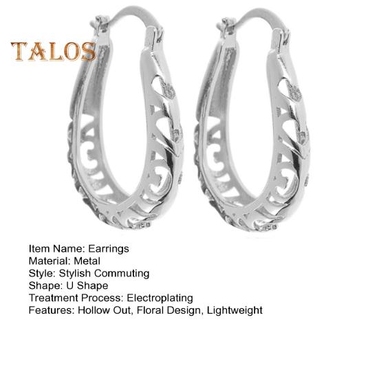 1 Pair Women Hoop Earrings U-shape Hollow Out Floral American Exaggerated Style Hanging Earrings Prom Party Dangling Earrings
