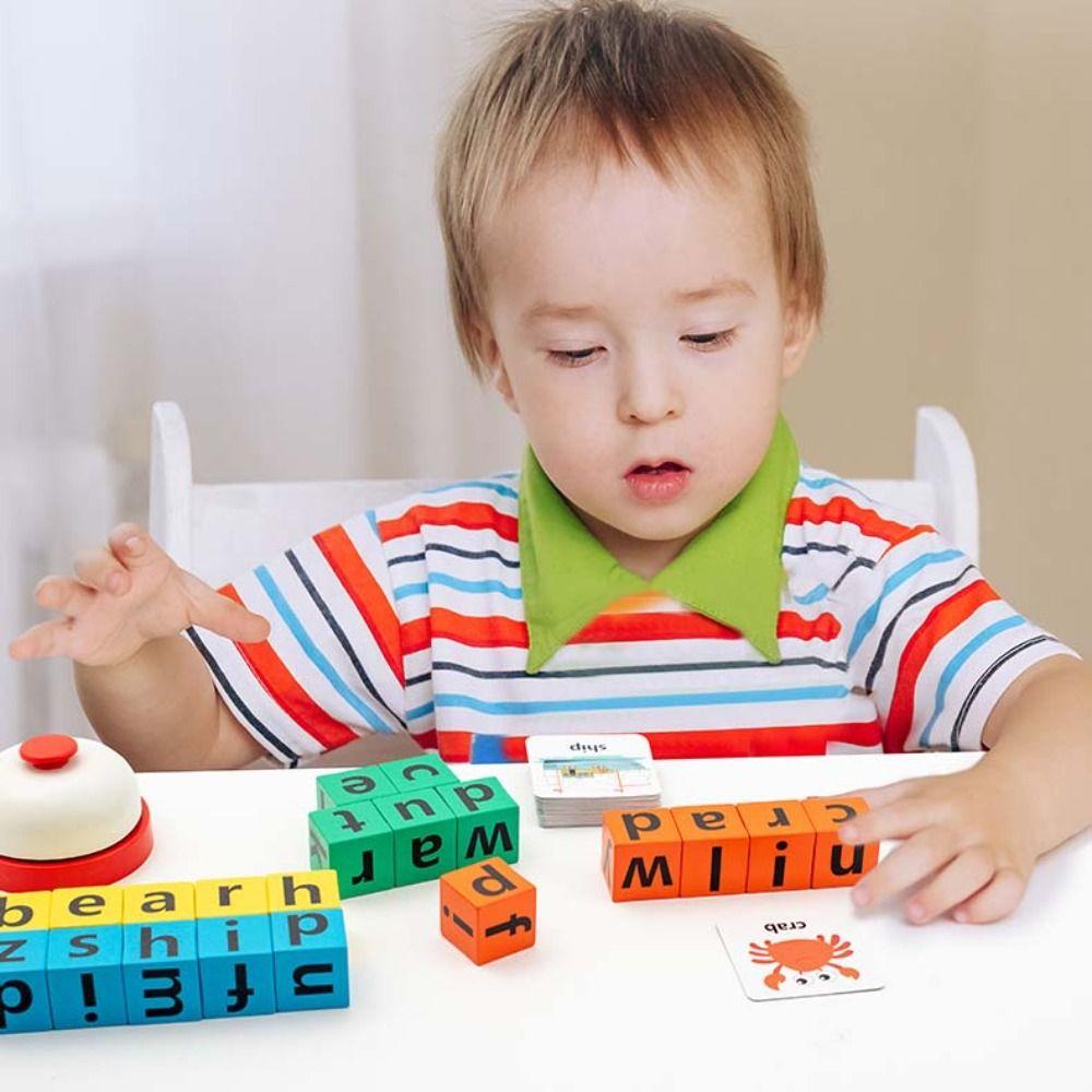 English Card English Word Spelling Toy Wooden Multi Letter Spelling Block  Kindergarten