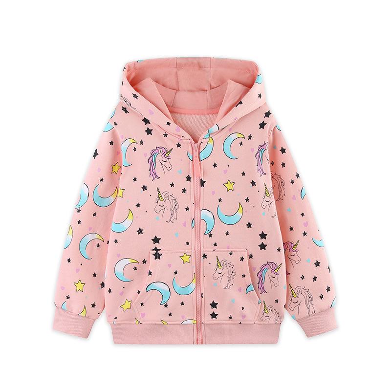 Autumn 2025 Unicorn Print Hooded Zipper Jacket for Girls - European & American Style 3Y (100 cm)