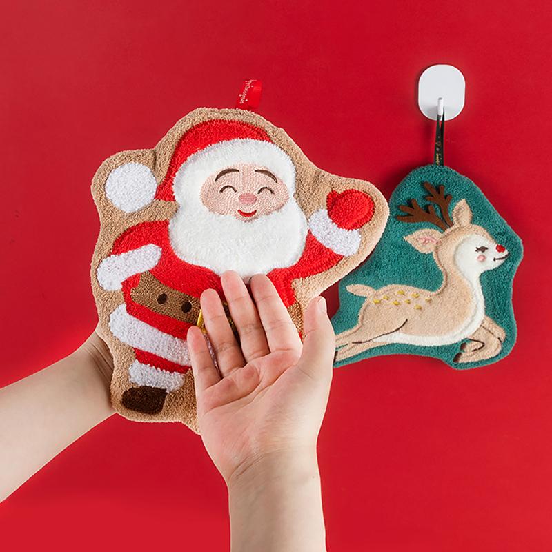 1PC Coral Fleece Children Christmas Creative Small Towel Thickened Hand Towel Multi Element Hanging Cute Embroidery Household