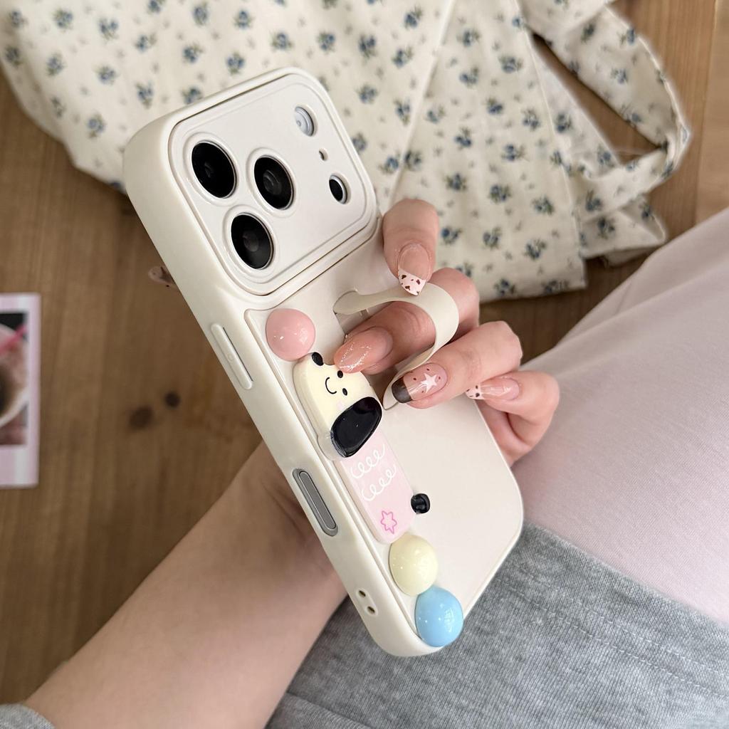 Handmade Animal Bead iPhone16/15Pro/17ProMax Case with Invisible Ring Holder & Anti-fall Protection