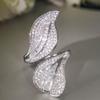 CopperZircon Ring Temperament Large Willow Leaf Full AAA Cubic Zirconia Ring Female Party Wedding Jewelry Gift