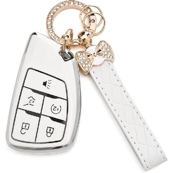 For Chevy Key Fob Cover - Soft TPU Protection Case With Keychain For -2025 Chevy Suburban Tahoe GMC Yukon Denali Silverado Buick Enclave Smart Remote