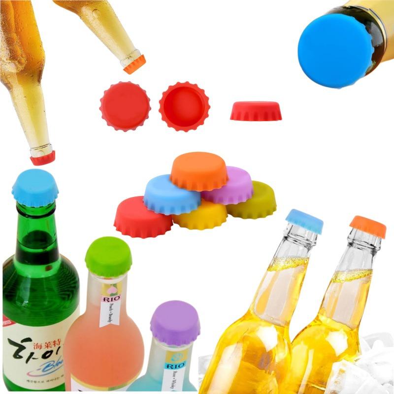 2/12/24Pcs Silicone Beer Bottle Caps Bar Home Brewing Wine Making Barware Cover Bottle Cover  Soy Corktail Lid Candy Colors