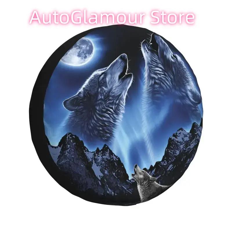 Wolves Howling Moon Spare Tire Cover for Jeep Mitsubishi Pajero SUV RV 4WD Car Wheel Protectors Accessories 14" 15" 16" 17" Inch