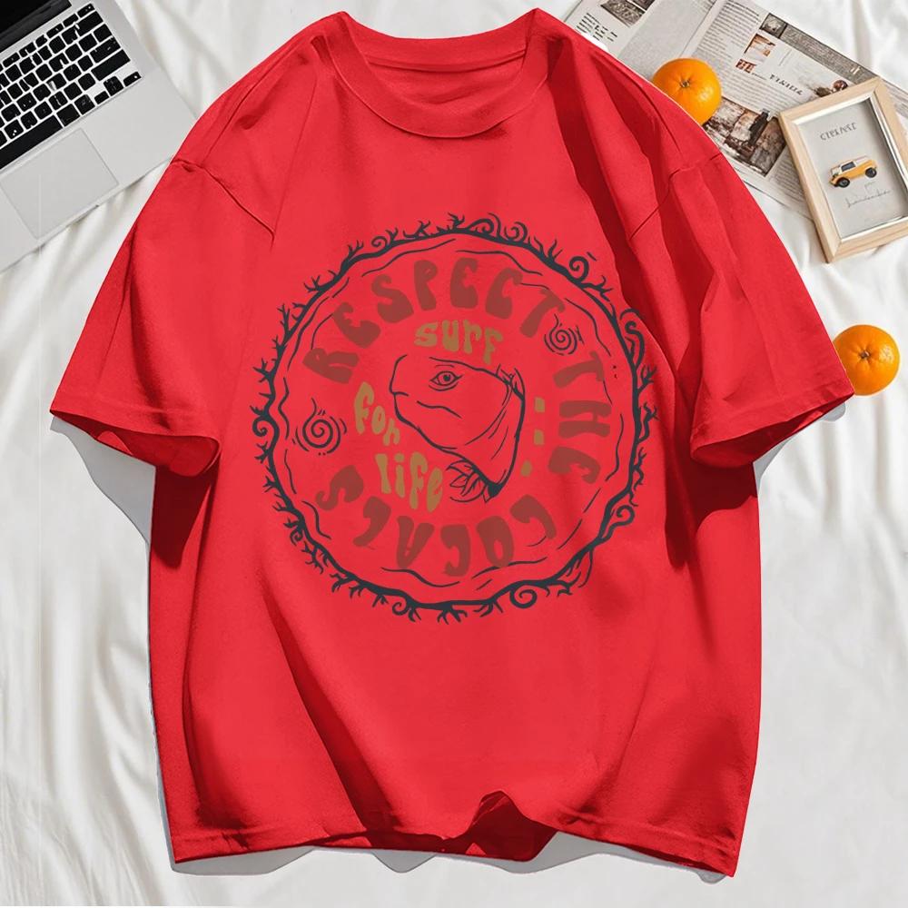 Respect The Locals Surf for Life Print Basics T Shirt Women Hip Hop Tee Shirts ONeck Casual Short Sleeve Loose Soft Top Y2K Top