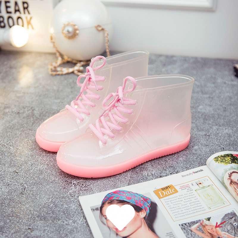 Jelly transparent non-slip fashion waterproof shoes rain shoes rain boots rubber shoes overshoes velvet cotton water boots women's short tube adult su