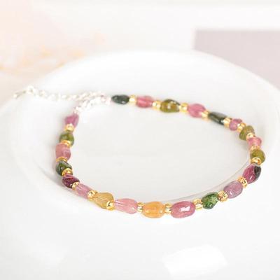 High-End Candy Color Rainbow Tourmaline Beaded Bracelet for Women