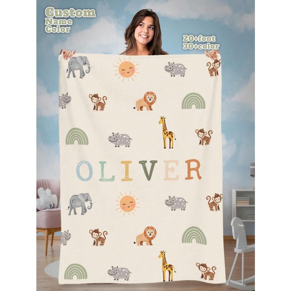 1 Piece Of Personalized Name Custom Blanket Cartoon Cute Icon Flannel Blanket Comfortable Soft And Warm Suitable For All Ages