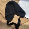 Solid Color Tie Strap Beanie Minimalist Korean Style Bonnet Knit Earflap Hat  Daily Commute