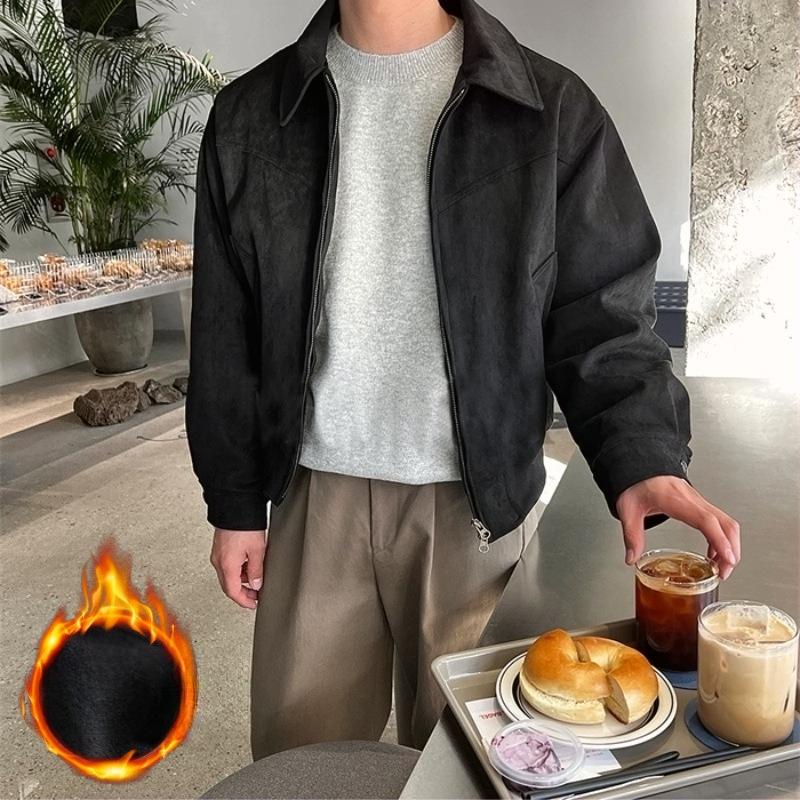 Autumn and Winter Men's Short Loose Lapel Velvet Zipper Jacket Hong Kong Style Jacket