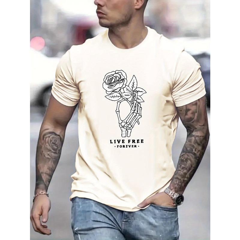 European sizes Fashion Short Sleeve T-shirt American Fashion Fashion Print Bottom Shirt Men's Youth Spring/Summer Round Neck Casual Versatile Top