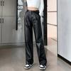 PU Leather Pant Women High Waist Straight Pant Spring Clothes Solid Pocket Streetwear Chic Black Faux Leather Trousers