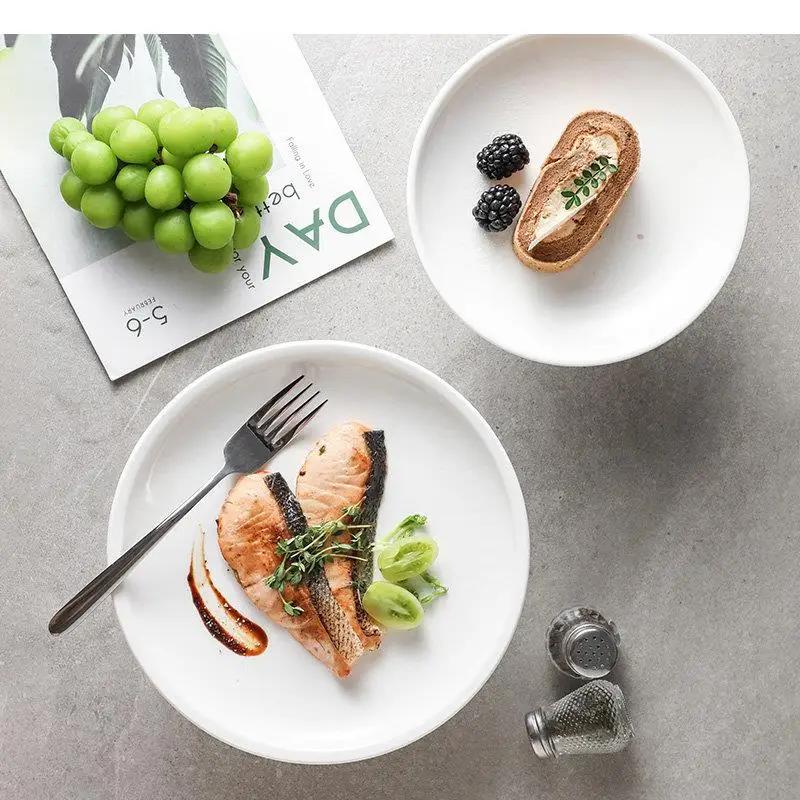 Round High Foot Fruit Tray Ceramic Snacks Dessert Plate Home Solid Color Tableware Bread Cake Display Plates Kitchen Accessories